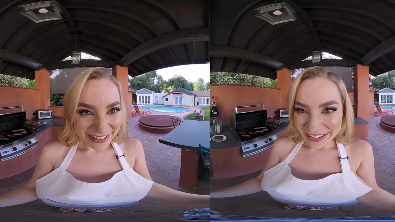 Busty Blake Blossom deepthroats in POV BBQ sausage video
