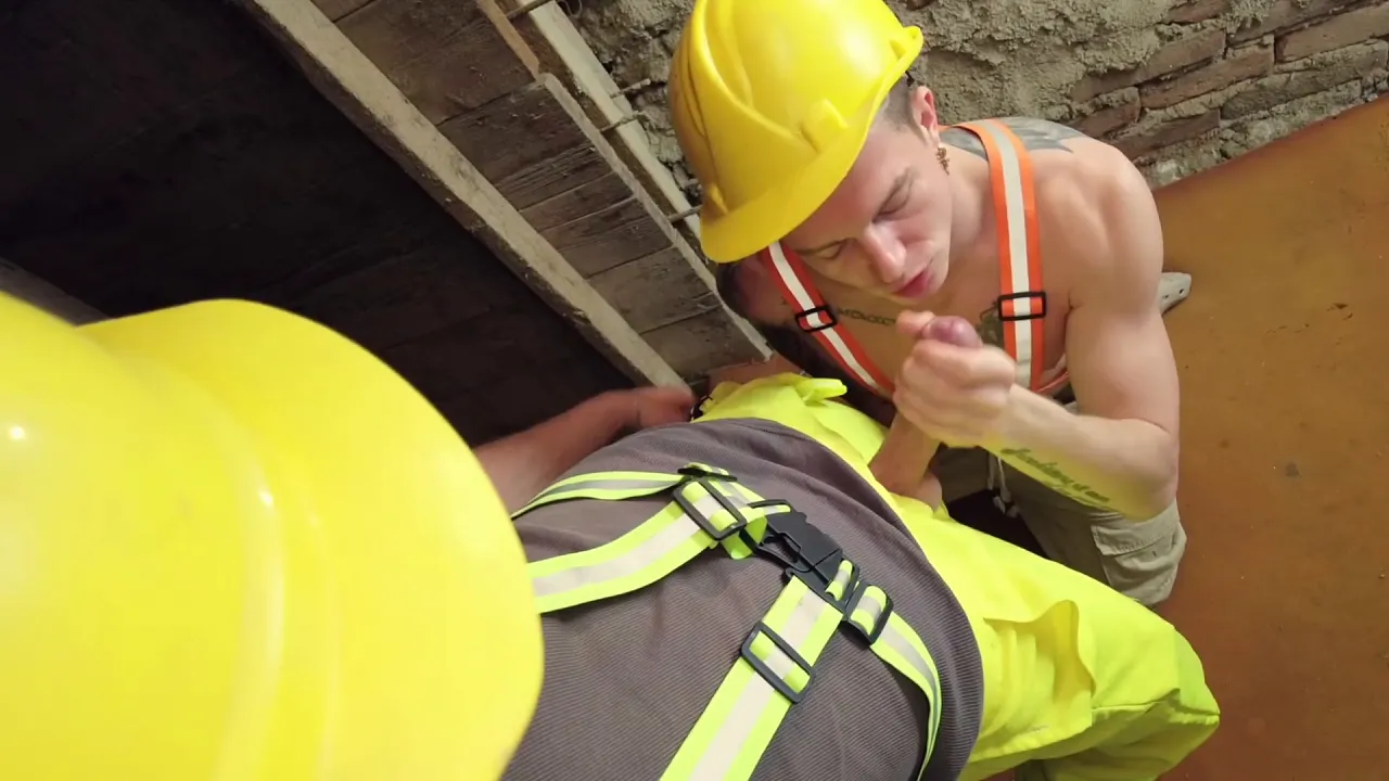 Miner fucks chubby partner's anal tube bareback before cumming in his mouth