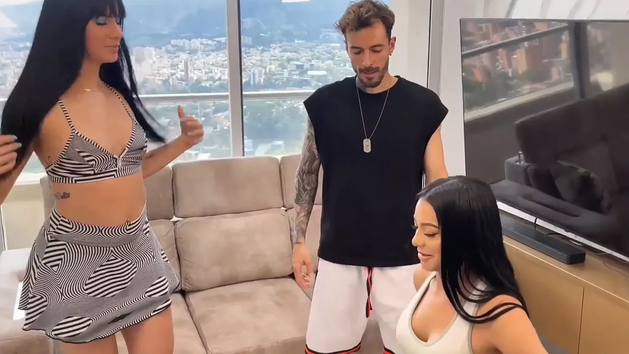 Tattooed Latina MILFs fuck their fit personal trainer in taboo stepmom-stepdaughter scenes