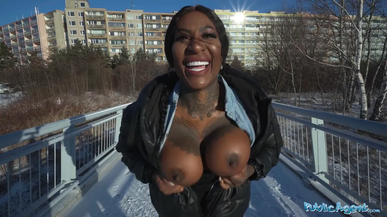 Public agent Josy Black rides a big cock, showing off her big black ass