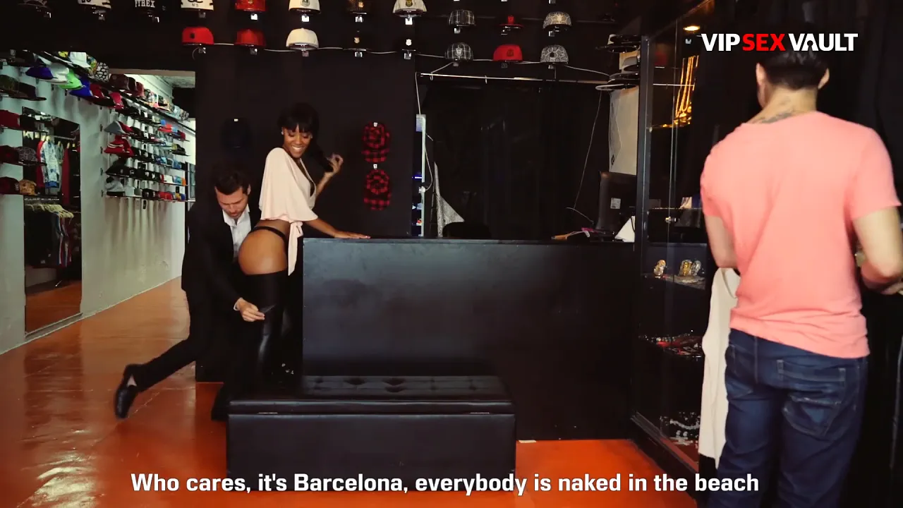 Suited man, Adrian Dimas and Andy Stone have rough public threesome with ebony Noe Milk