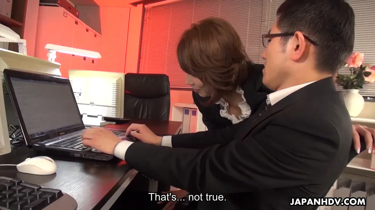 Japanese office lady Aya Kisaki gives a POV blowjob and handjob