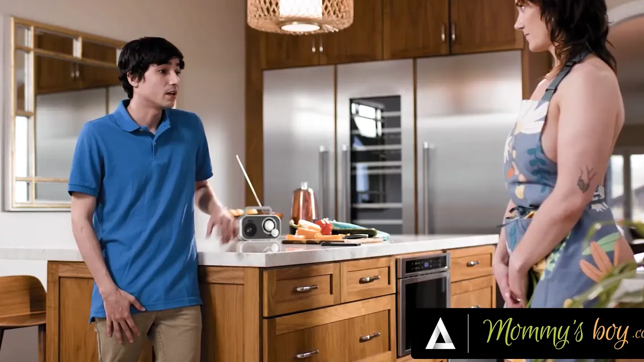 Curvy MILF Siri Dahl gets caught naked by her stepson Ricky, who then has kitchen sex
