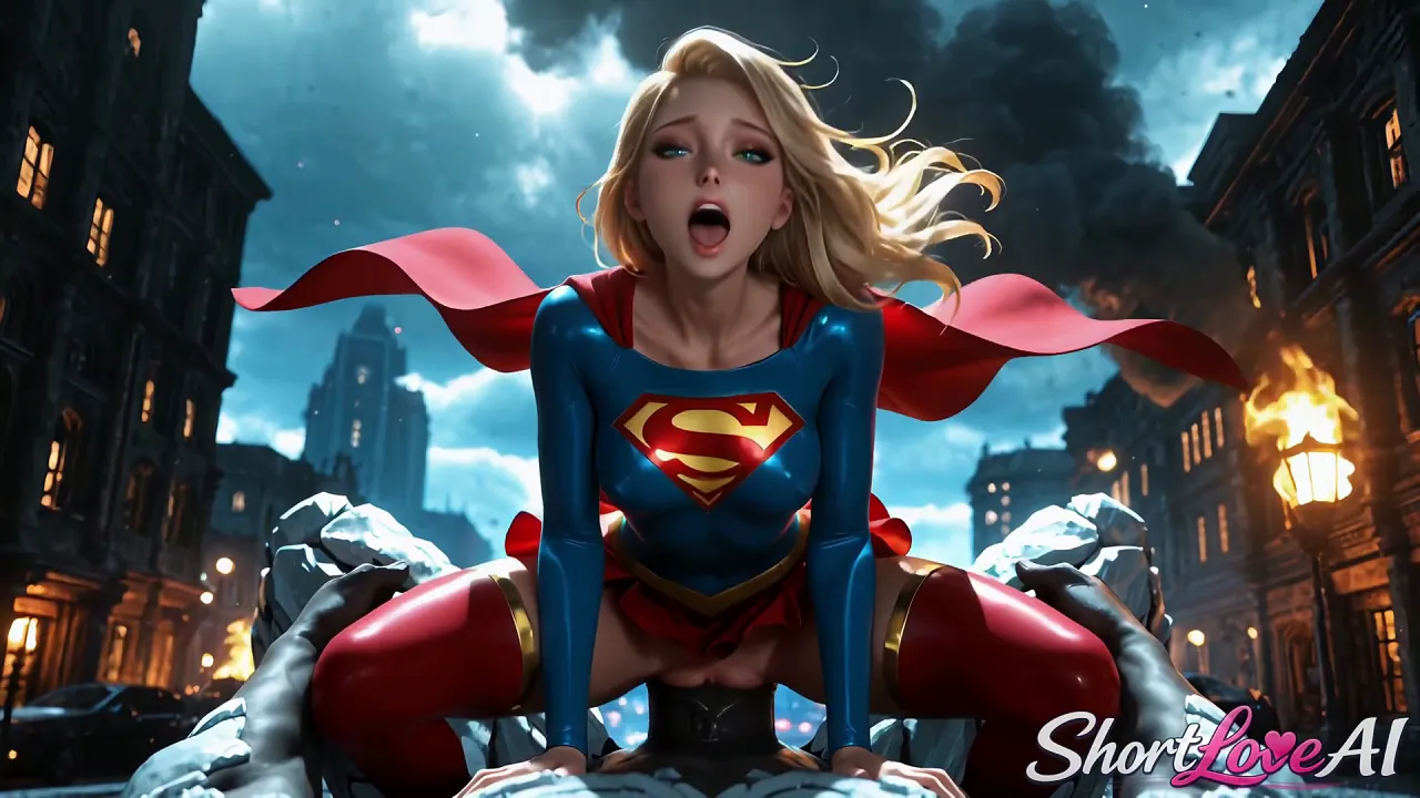 Blonde superheroine saves city then gets creampie and facial