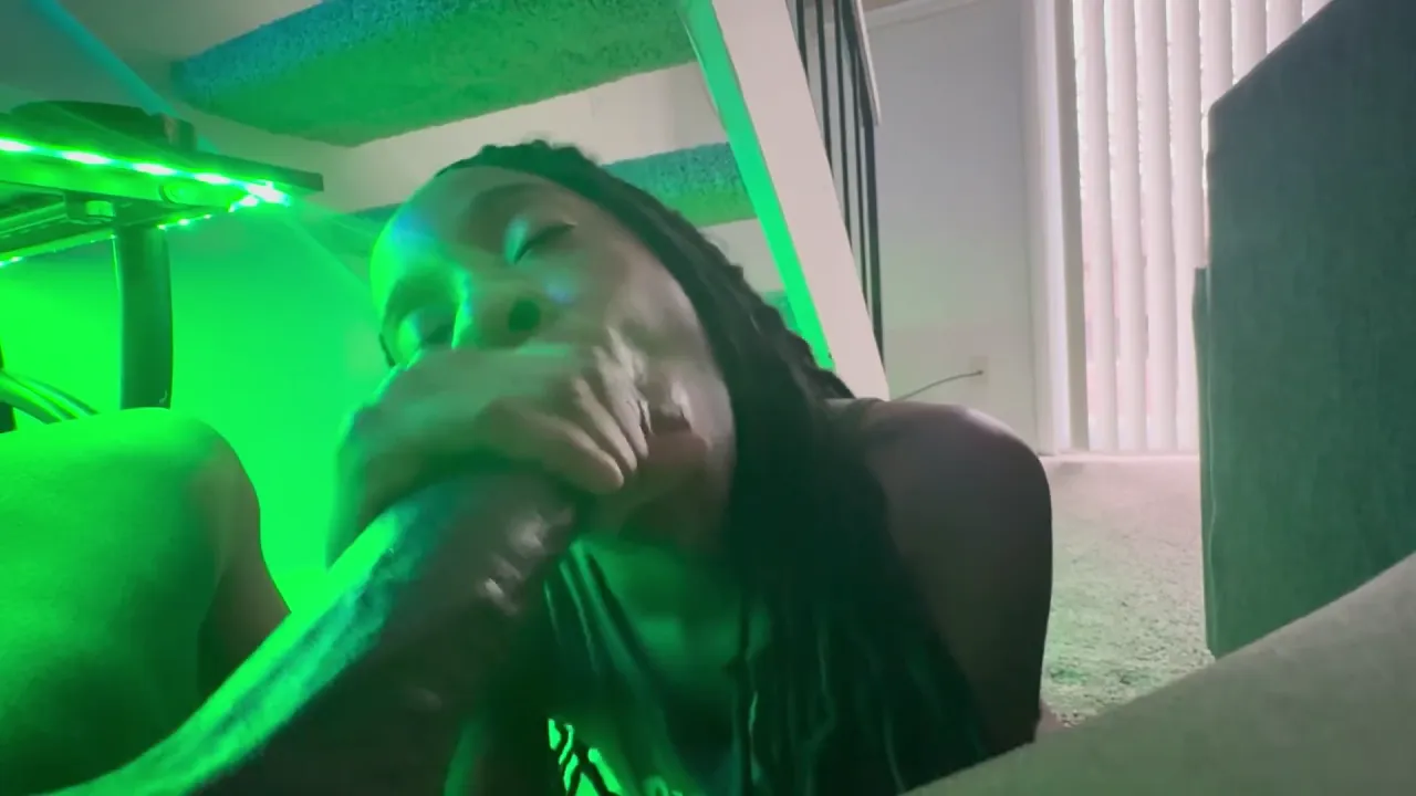Ebony amateur sucks her boyfriend's big black cock and has rough doggystyle sex in her