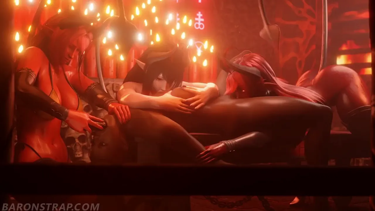 Ebony cartoon lesbians dominate Sheva with double penetration, fisting and toys