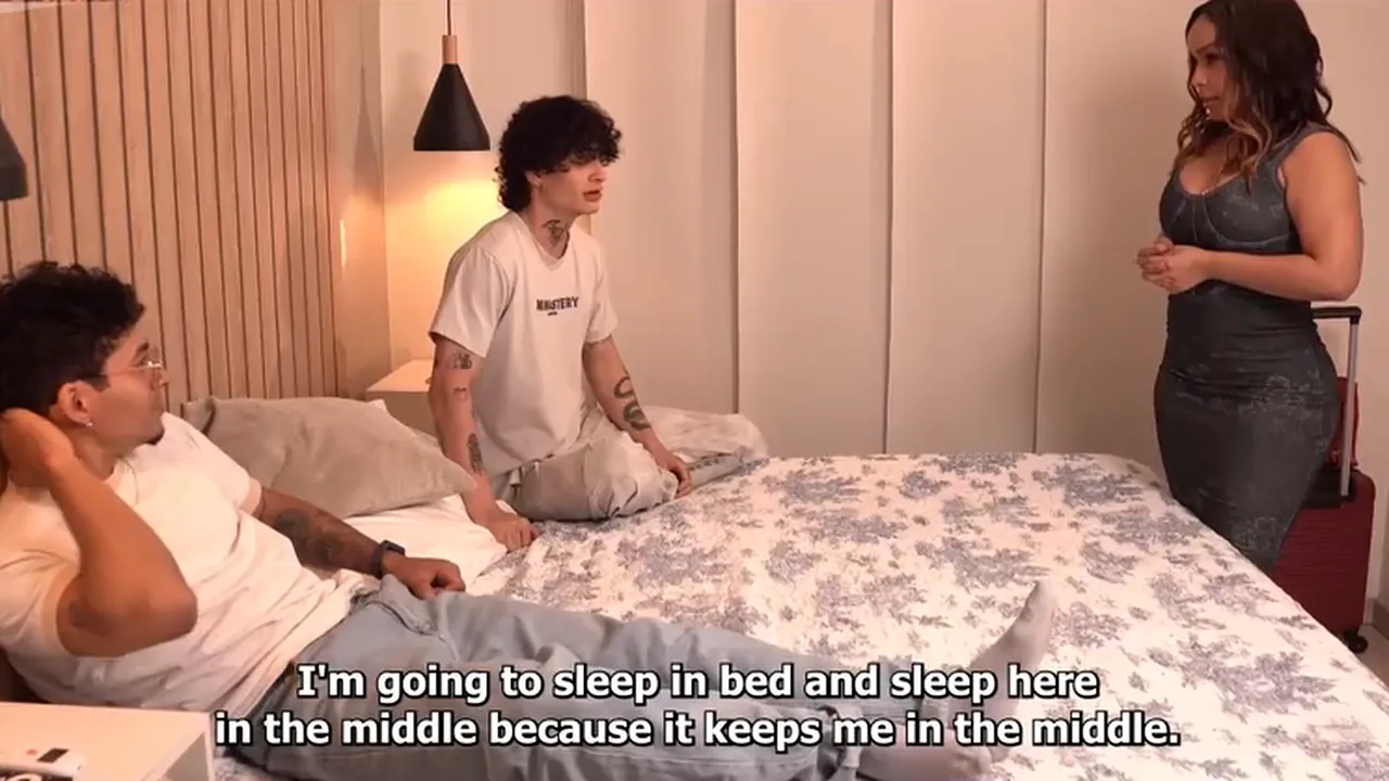Curvy Latina MILF stepmom shares bed with stepsons in threesomes and anal sex