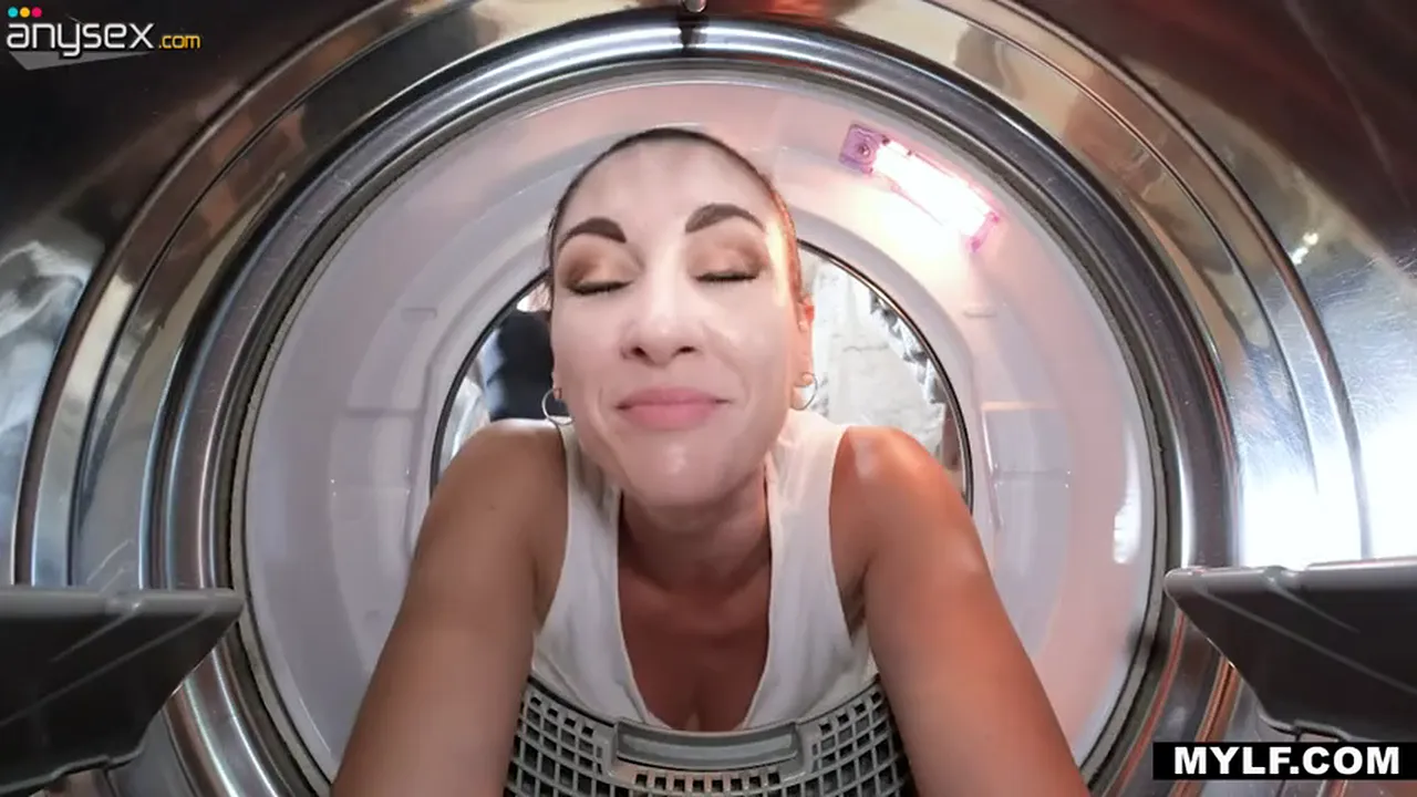 Artemisia Love's stepson finds her stuck in the washing machine and licks her ass before