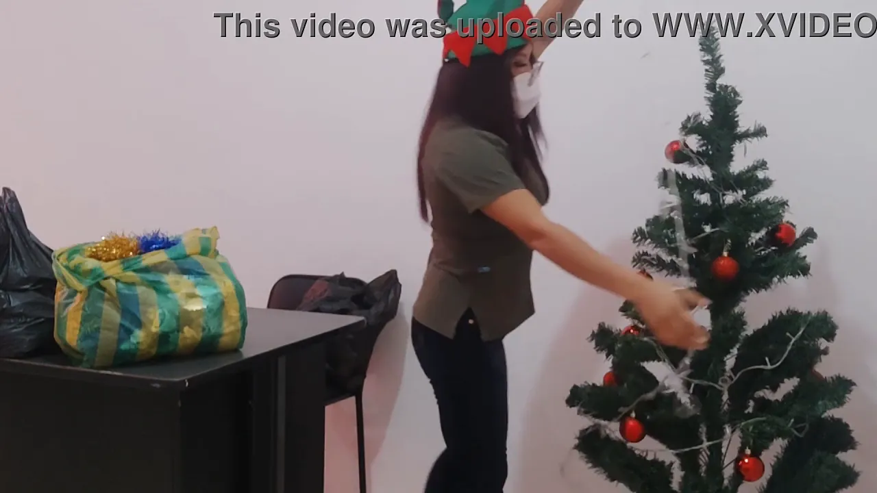 Office Christmas tree decorating turns into sex with busty Latina stepmom