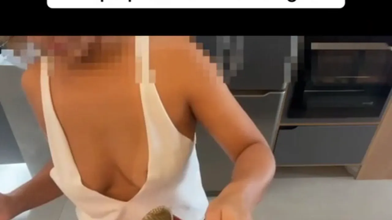 Brazilian housewife Luna seductively prepares coffee in her home