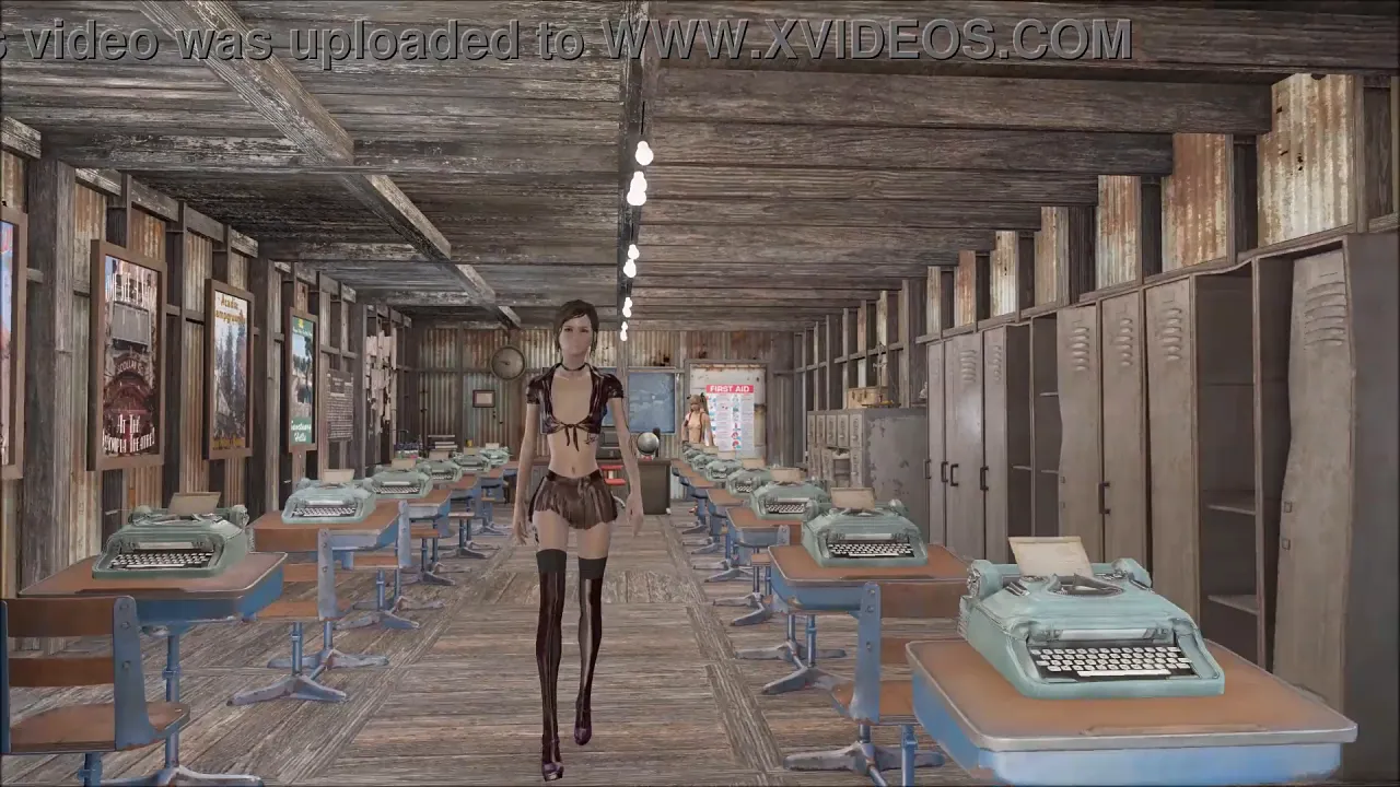 Sexy brunette teacher wears revealing Fallout 4 anime fashion