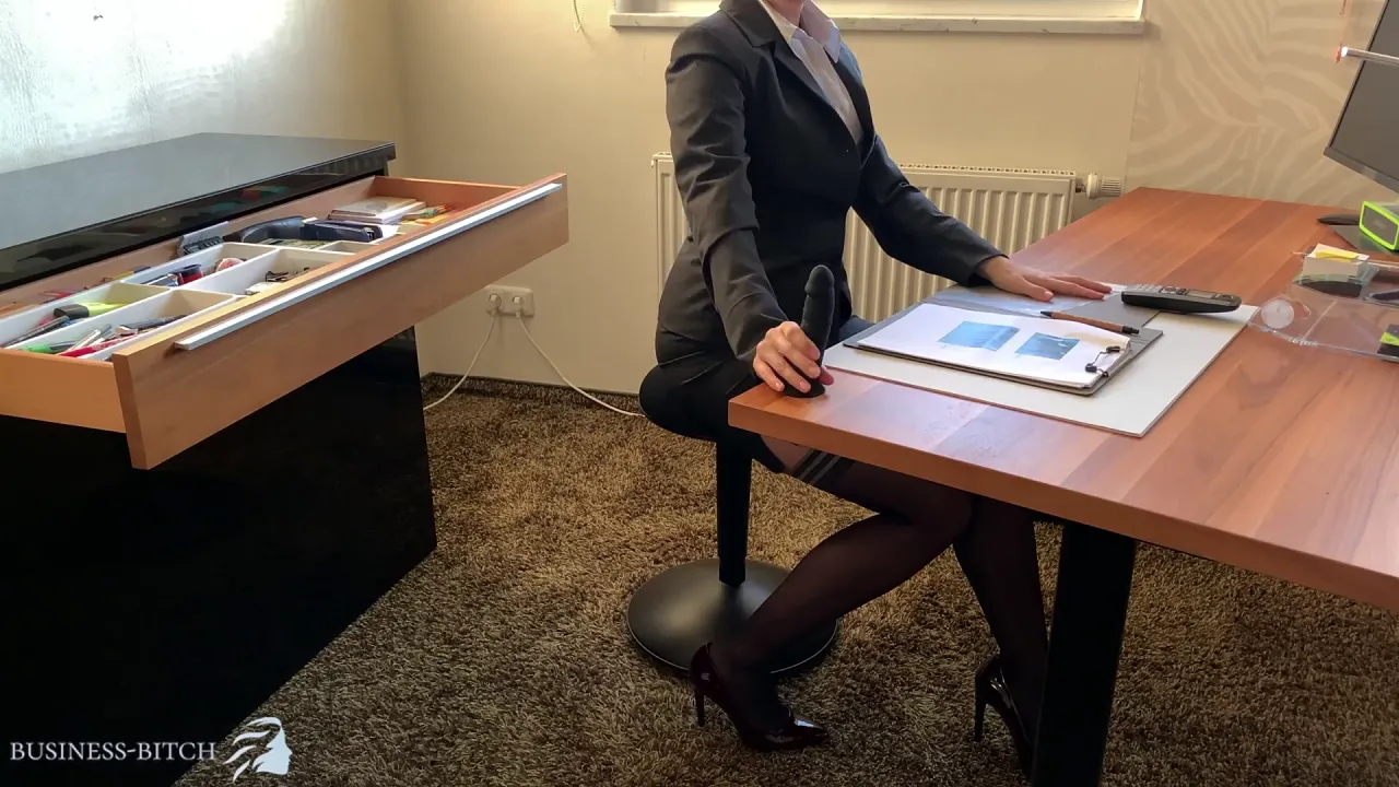 Secretary rides dildo in office toilet, Business Bitch