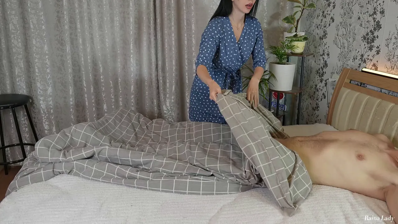 Stepmom Raina Lady sucks her stepson's cock and cums on his stomach