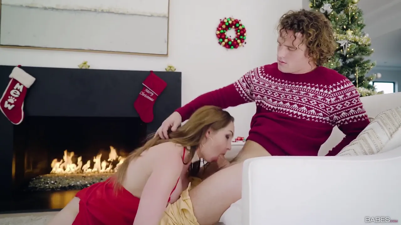 Boyfriend gets a Christmas threesome with his girlfriend's sexy MILF stepmom