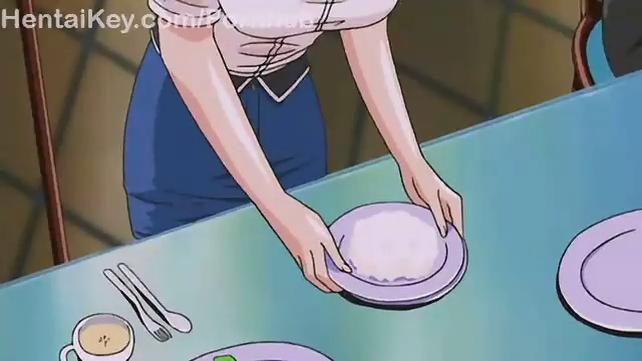 Big-titted anime teacher gives a blowjob and gets cum on her face