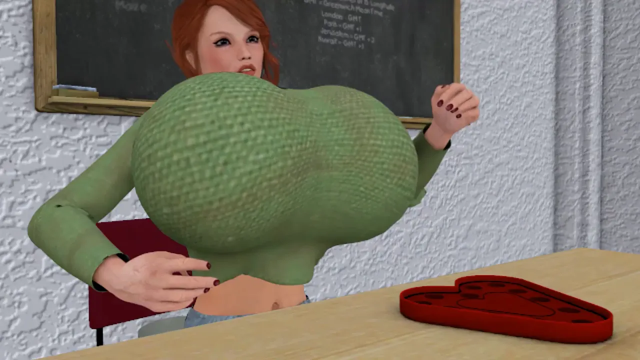 Teacher inflates her breasts and butt
