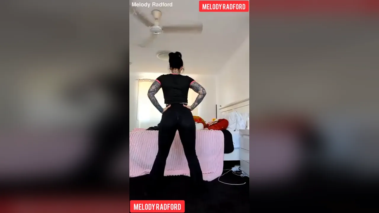 Milky Melody Radford shows off her big booty and massive tits in sheer leggings