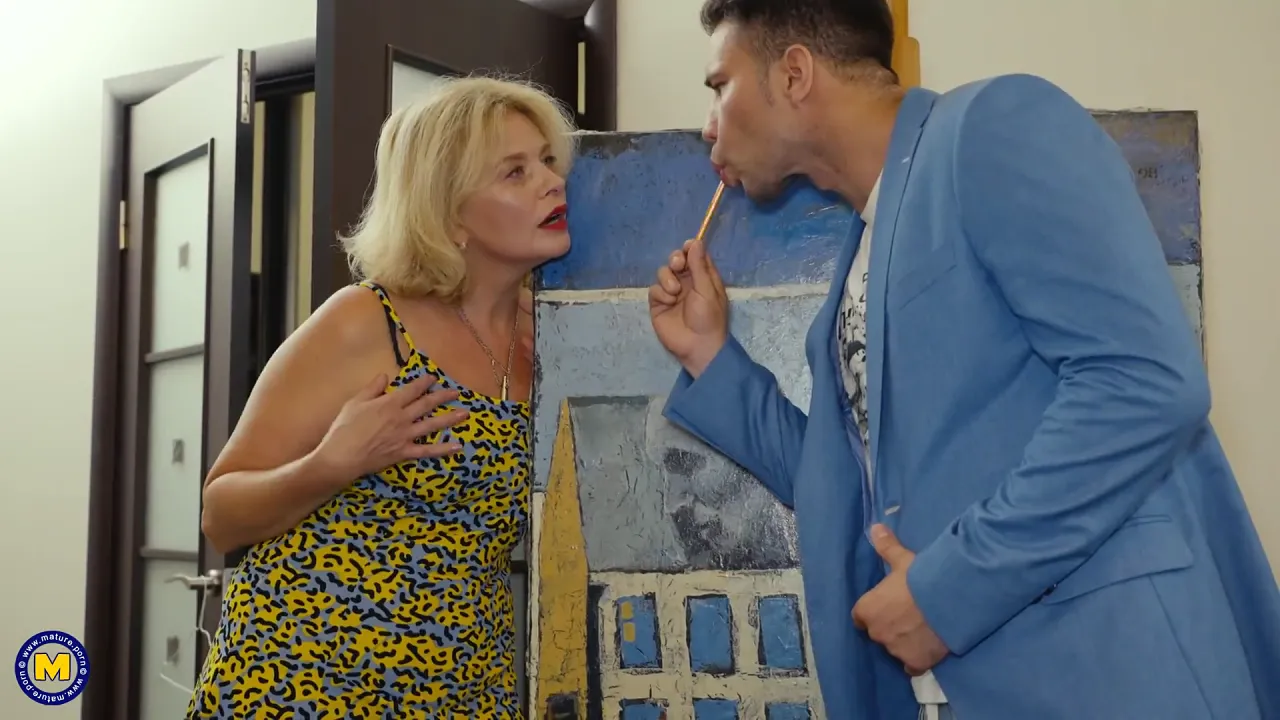 Blonde MILF seduces her step-nephew Oliver Trunk who licks and fucks her trimmed pussy