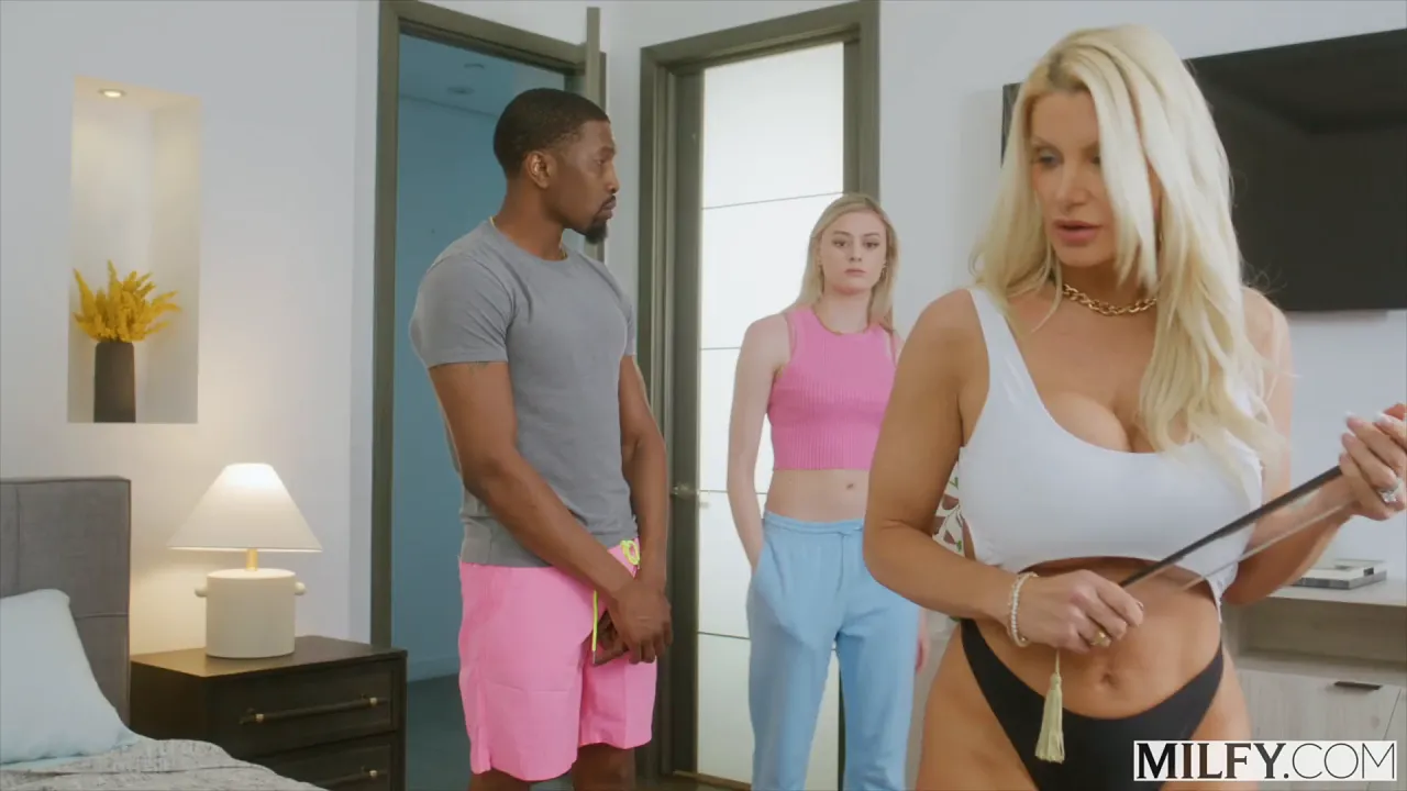 MILF Amber Moore films threesome with students Brittany Andrews and Isiah Maxwell