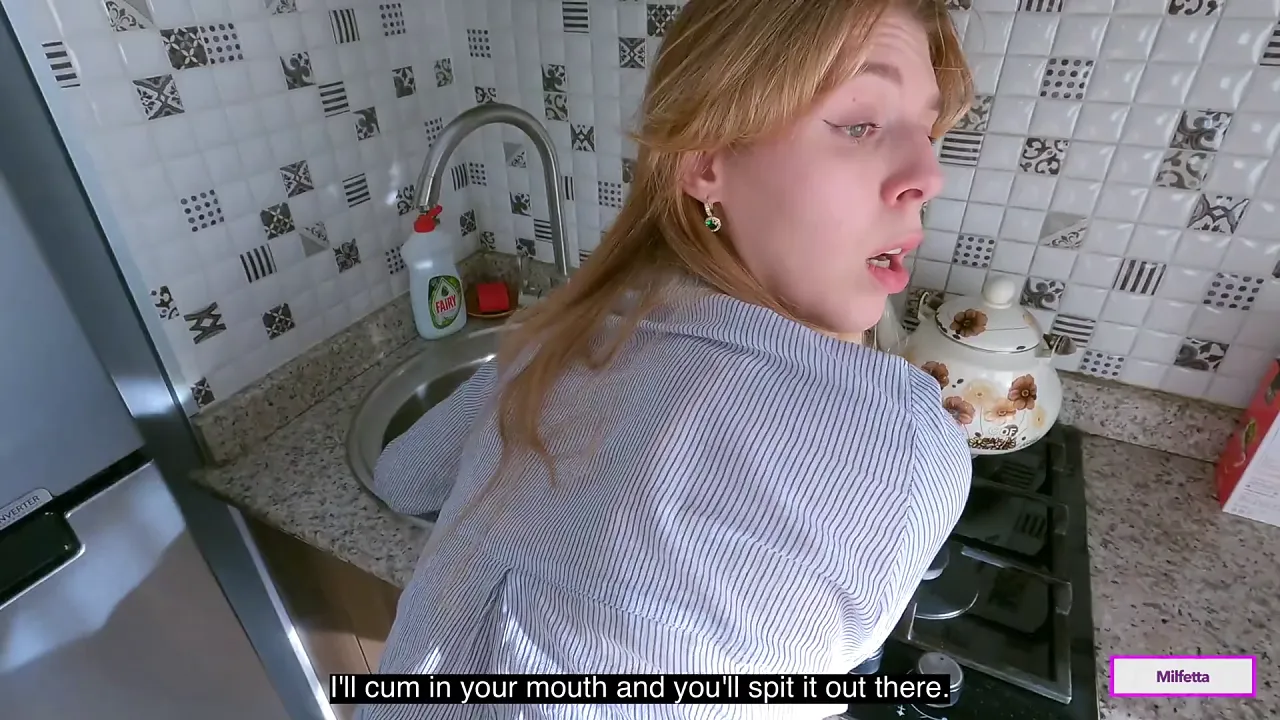 Amateur Russian stepmom fucked by her stepson in kitchen POV