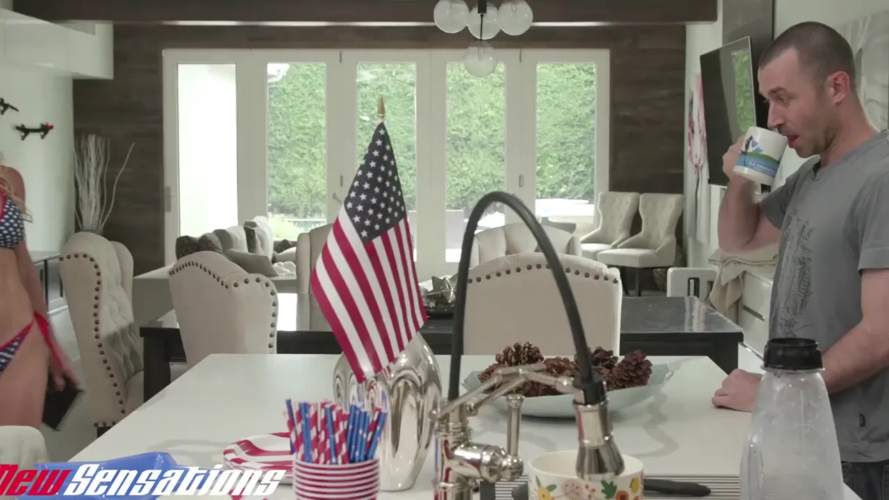 Sydney Hali, the fit MILF stepmom, fucks her stepson on Independence Day