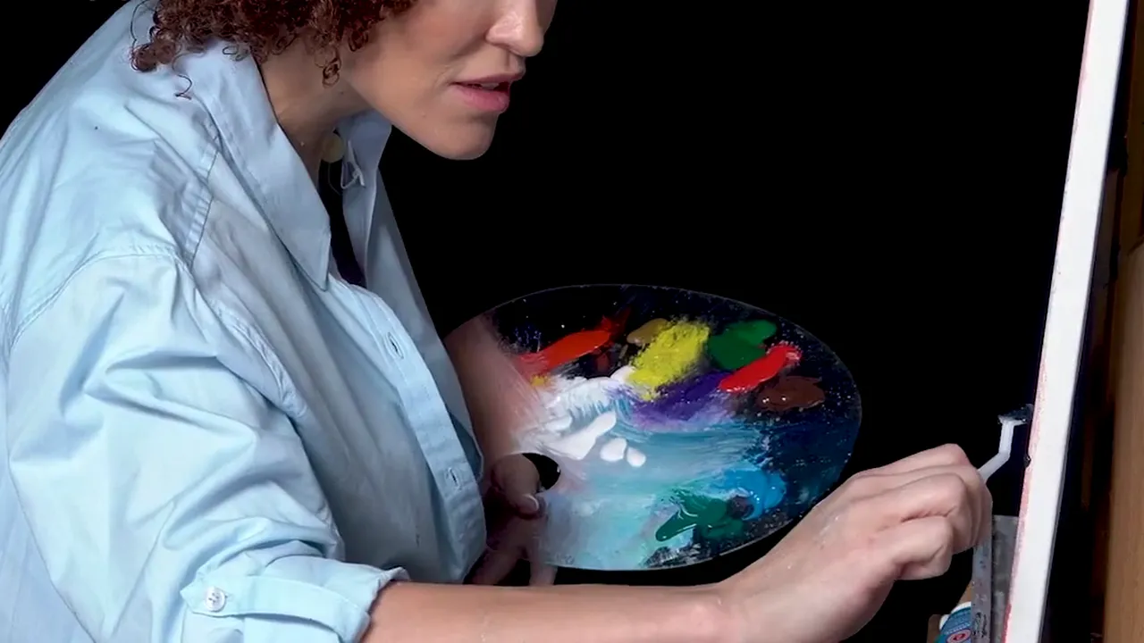 Milf Ryan Keely cosplays as Bob Ross in a painting tutorial before getting aroused