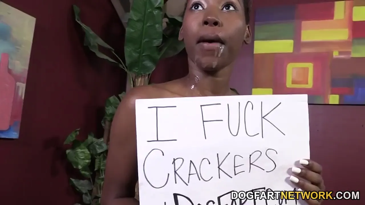 Ebony beauty Ashton Devine loves big white cock in behind-the-scenes cum shot