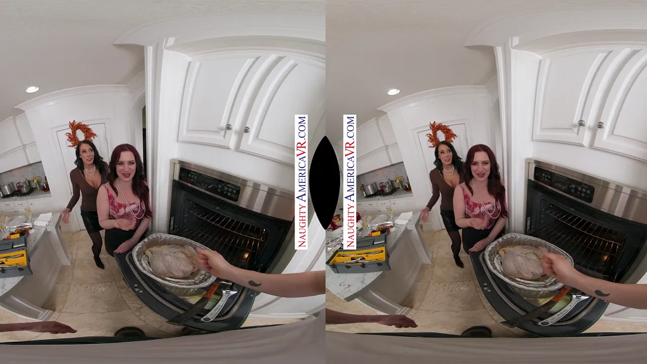 Two horny milf girlfriends fuck their neighbor at thanksgiving