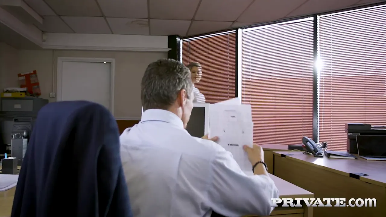 British office slut Sienna Day deepthroats and sucks her boss dry, then licks his cumshot