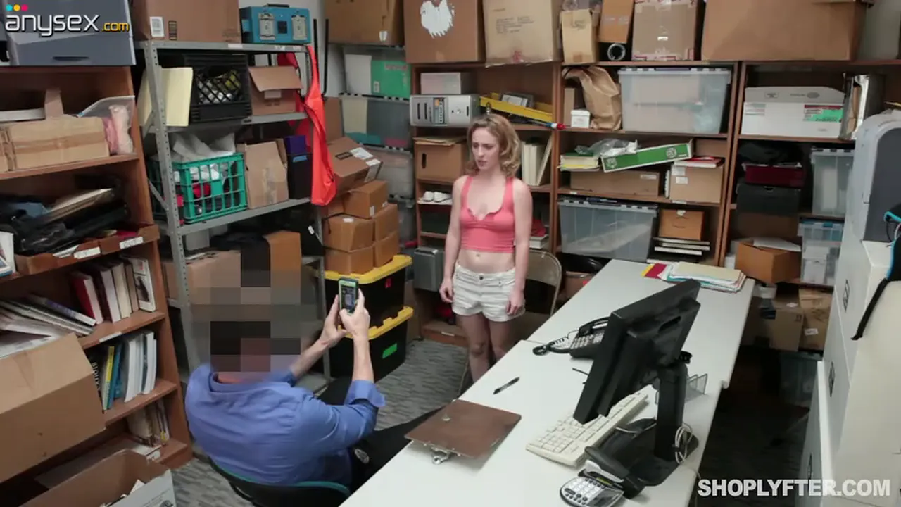 Blonde shoplifter gets fucked by security guard in threesome