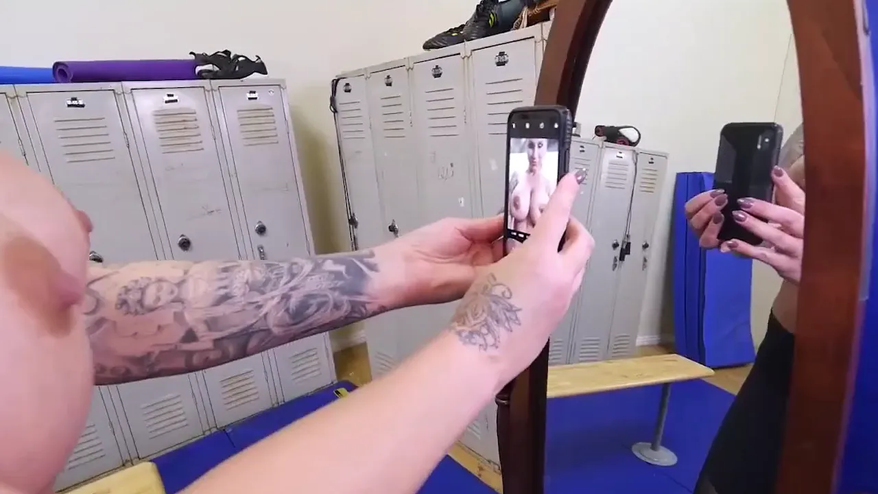 Busty MILF dominates stepson with her big ass and thick tits in the gym locker room