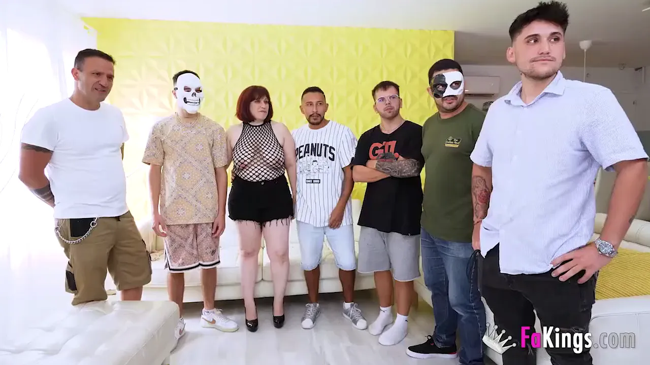 BBW mature redhead Lucia Bianco handles six cocks in a crazy first time gangbang