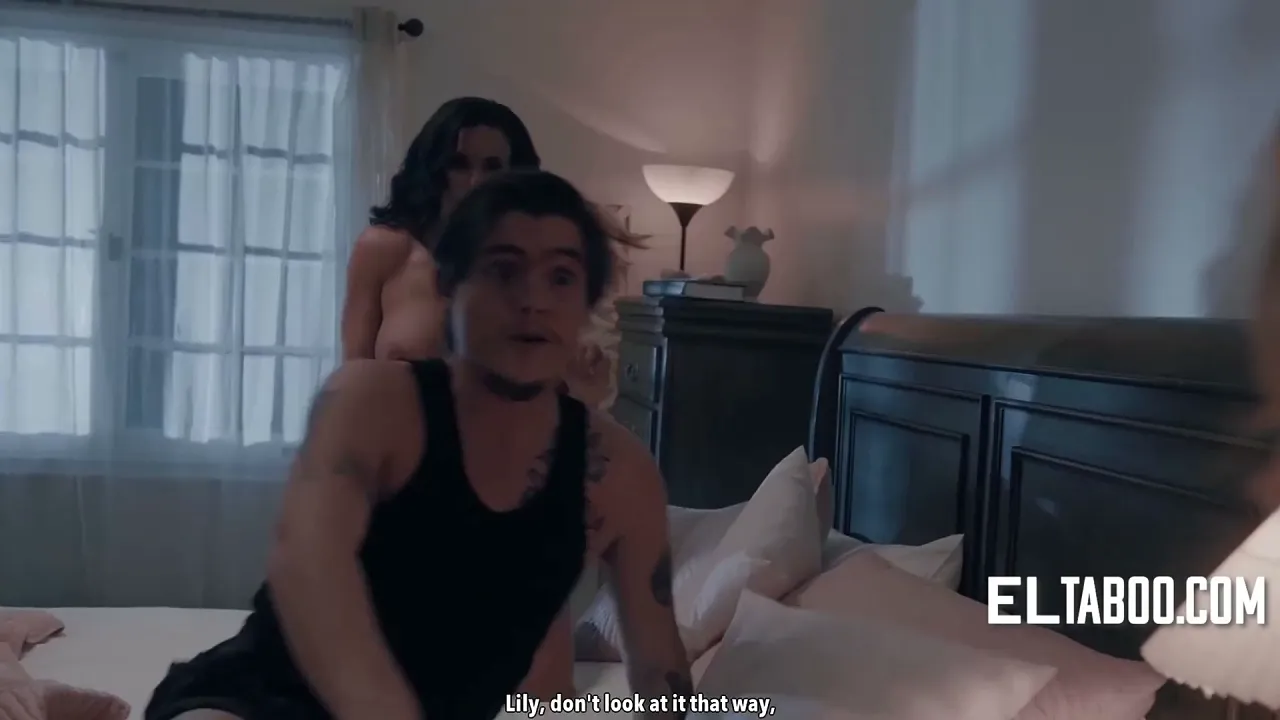 Blonde stepmom wets herself in front of her stepson's girlfriend during a threesome