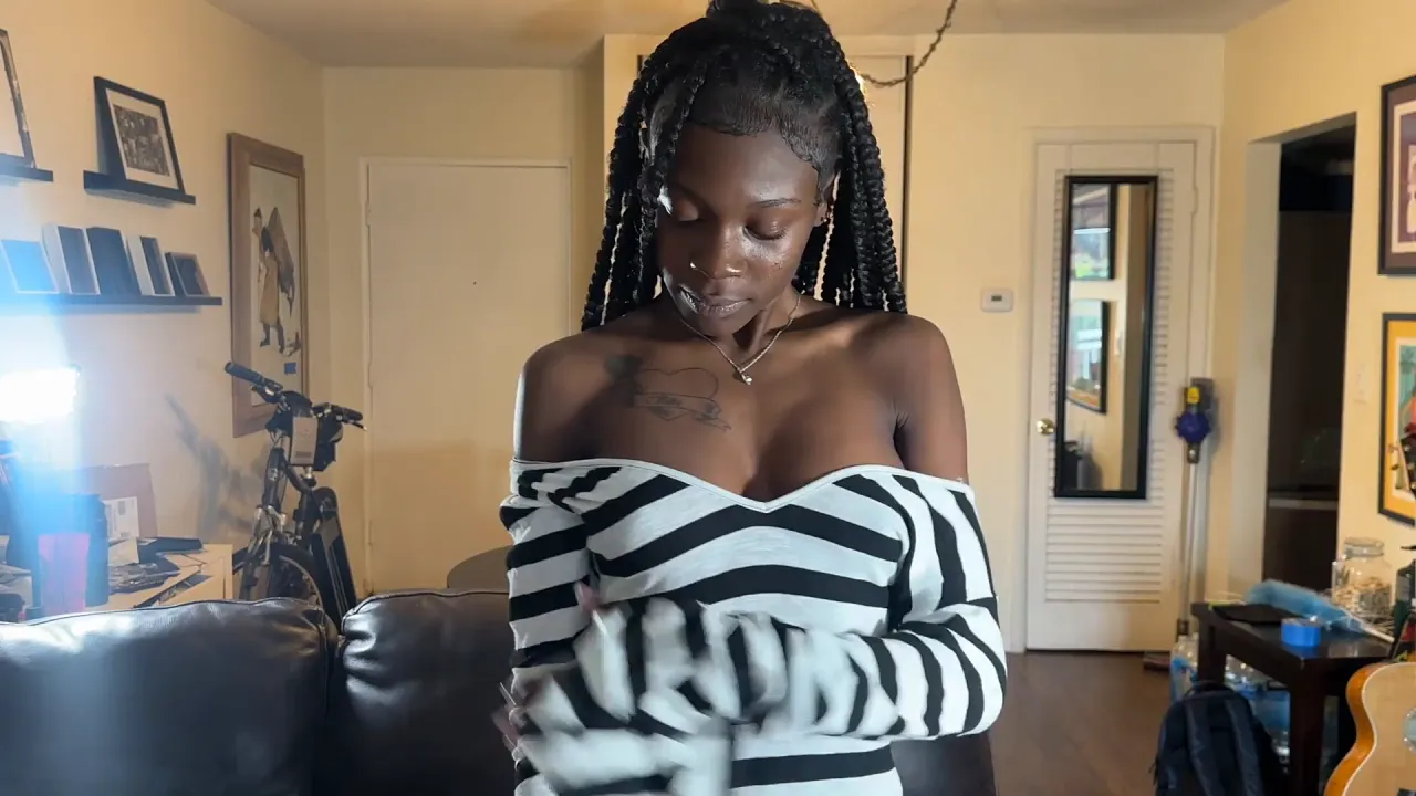 Ebony babe Coco Mercedes gets interviewed and fucked by a white guy in her first