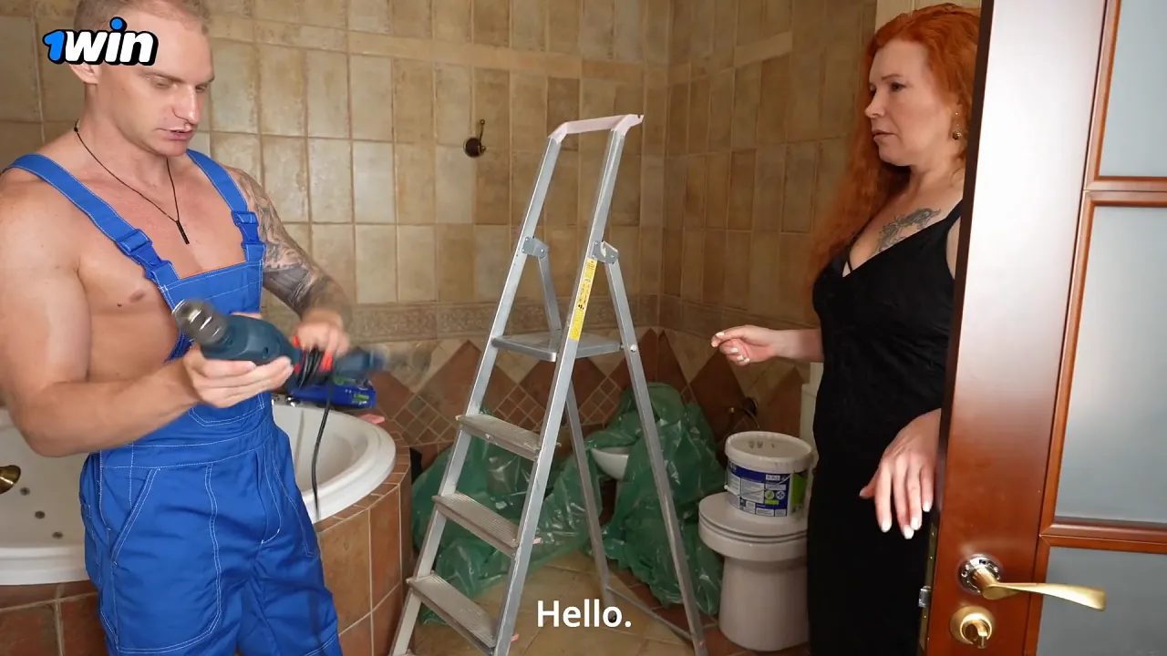 Indigo Sin, the redhead MILF with big tits, pays her plumber Martin Spell with rough anal