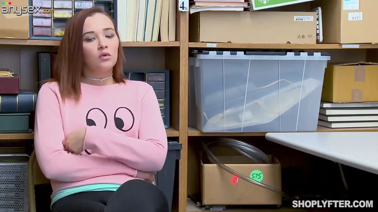 Small-titted redhead PAWG April Reid gets fucked by a cop in the backroom to avoid