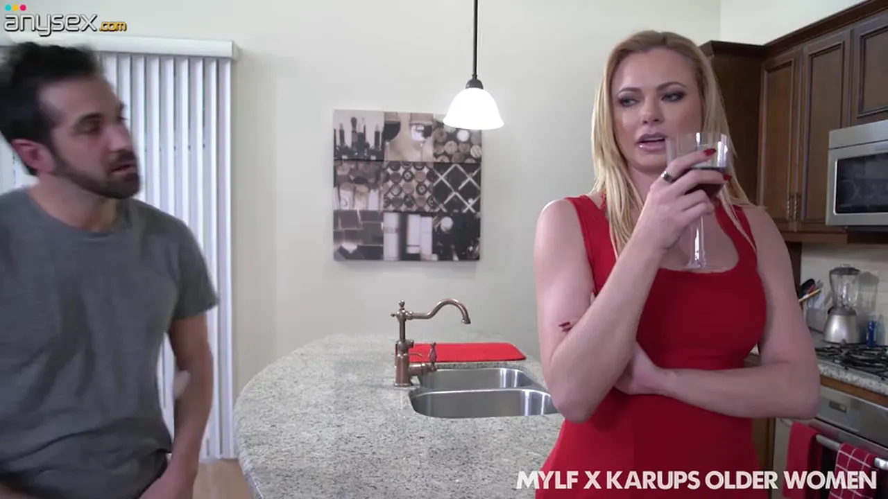 Mature mom Briana Banks seduces her son's best friend and sucks his cock in the kitchen