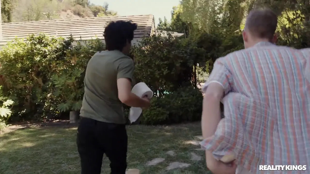 Blonde MILF seduces two guys who broke into her house for threesome sex