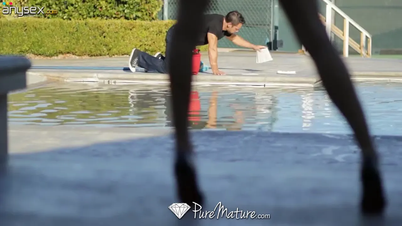 Mature brunette Alektra Blue seduces young pool cleaner for hardcore sex