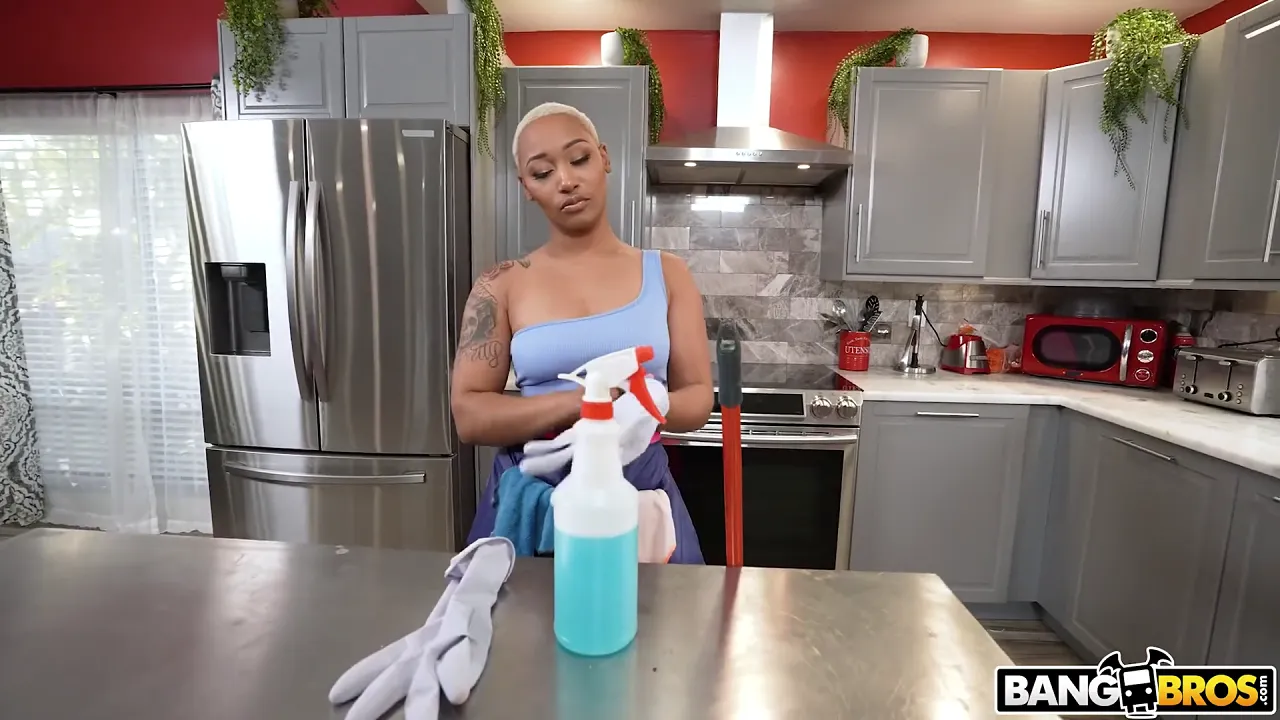 Ebony maid sucks her boss's big black cock and gets fucked in reverse