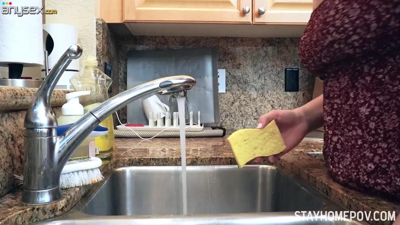 Lustful dude enjoys fucking GF washing dishes