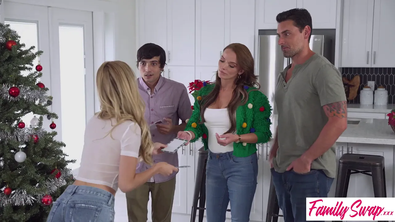 Molly Little blowjob and sex with three guys at a Christmas orgy