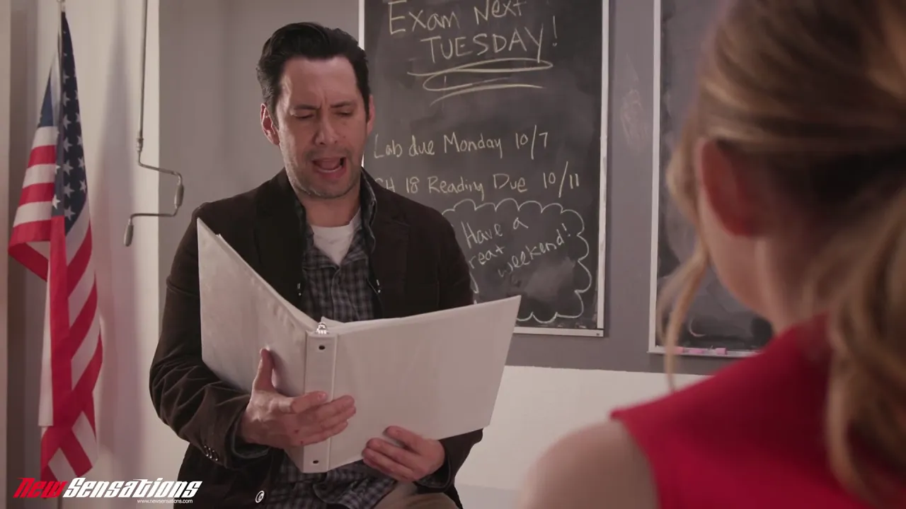 Blonde cheerleader Coco Lovelock gives deepthroat blowjob to teacher in classroom