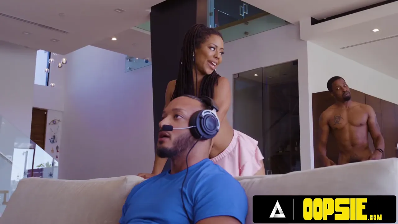 Ebony babe Kira Noir pays delivery guy with hardcore rough sex while her boyfriend plays