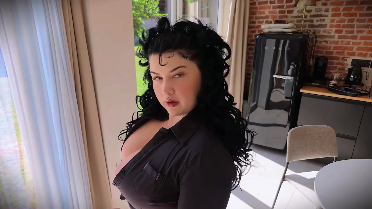 BBW with big tits and ass gives a blowjob in POV video