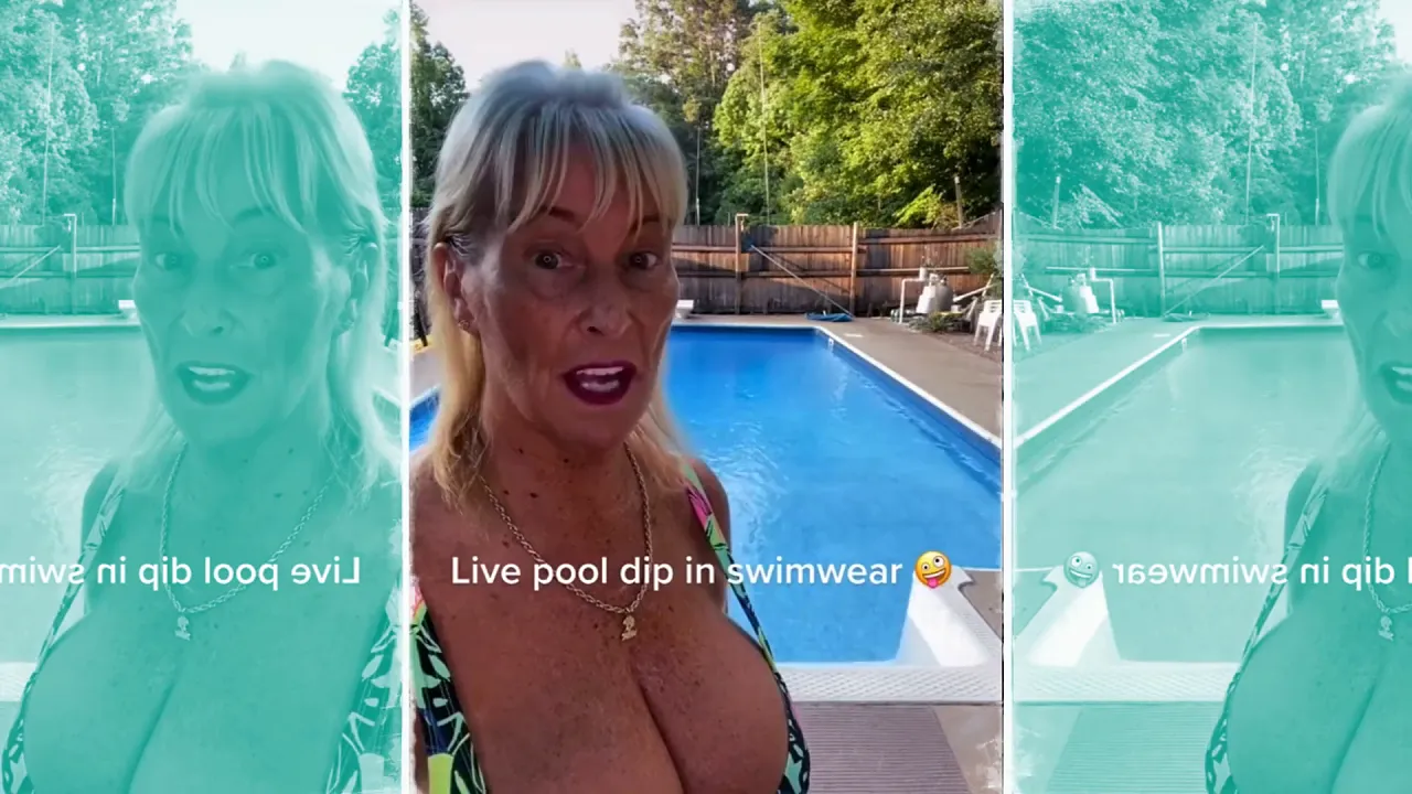 Mature step-granny tries on bikinis in haul video
