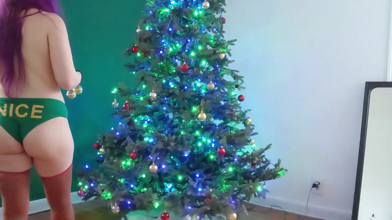 Natural big and small tit topless Christmas fetish scene
