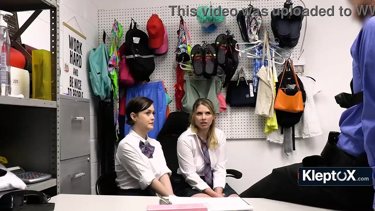 Catholic college girls perform a threesome and blowjobs in the security office