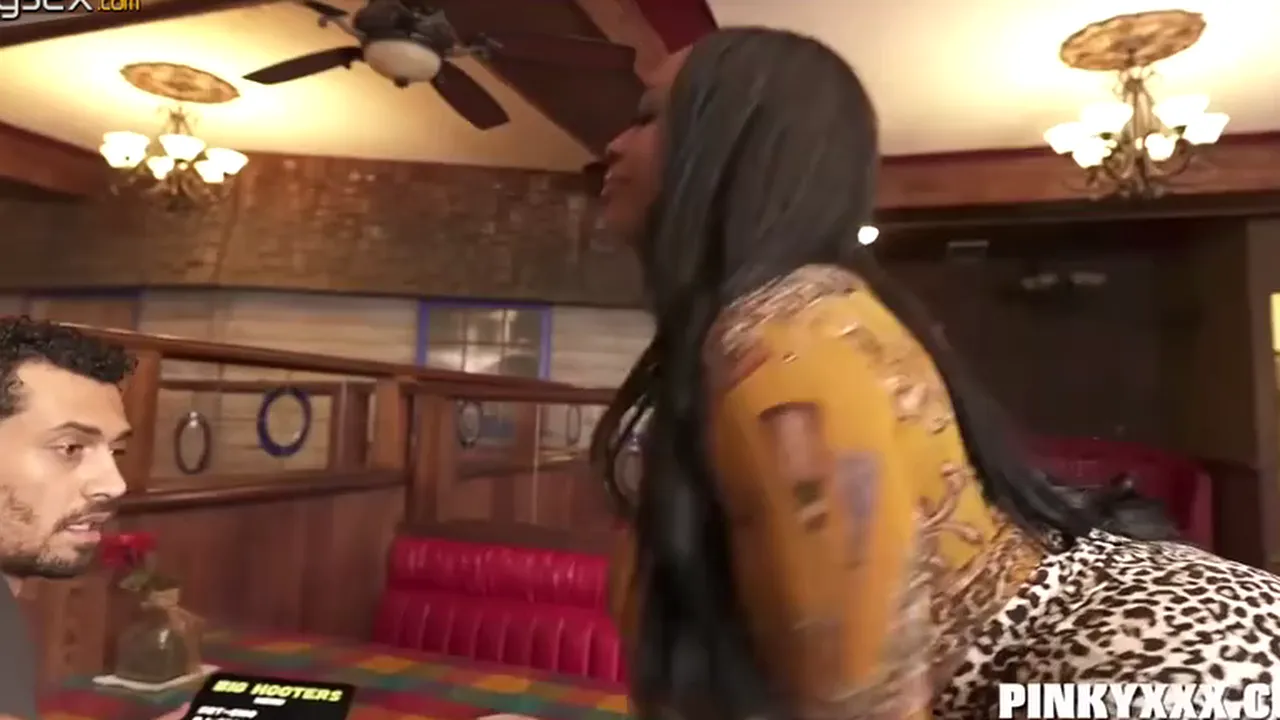 Ebony waitress Victoria Cakes blows and fucks Alex Jones's BBC in the cafe