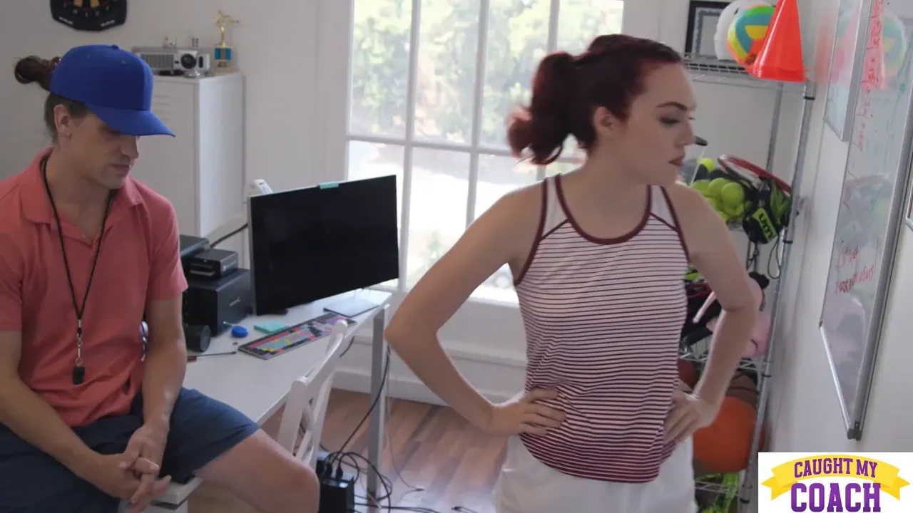 Athletic redheaded woman gives deepthroat blowjob and handjobs before he cums on her face